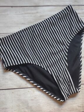 Apt. 9 High Waist Black and White Striped Bikini Bottoms